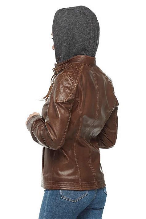 Denise Womens 100 Real Chocolate Brown Leather Hooded Jacket