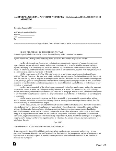 California General Power Of Attorney Fillable Form Printable Forms