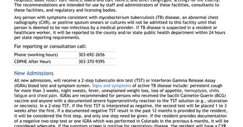 Tuberculosis Screening And Surveillance Guidance LTC Facilities Pdf