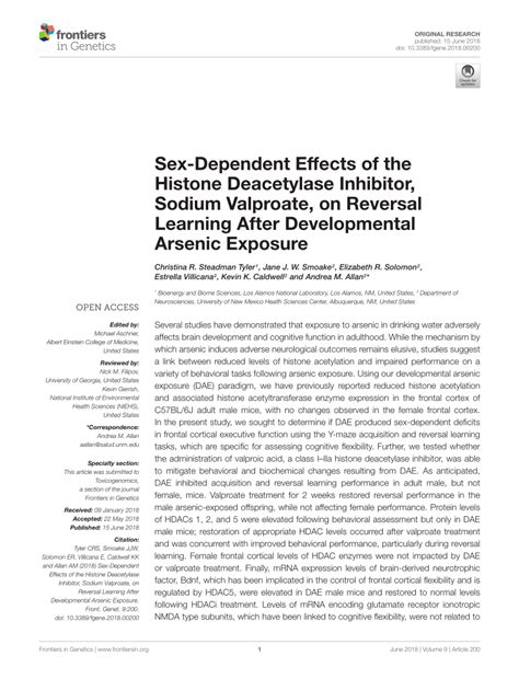 PDF Sex Dependent Effects Of The Histone Deacetylase Inhibitor