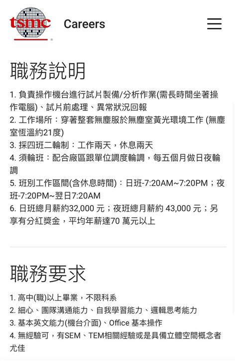 台積電‘品保技術員請益 科技業板 Dcard