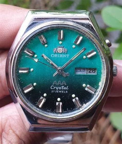 Vintage Orient Aaa Crystal Green Dial Automatic Jewels Etsy