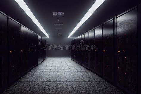 Dark Server Room Data Center Storage Interior Ai Generative Rendering