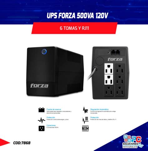 UPS FORZA 500VA 120V 6 TOMAS Y RJ11 NT 511 PC Soluciones Integrales