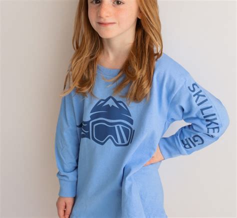 Ski Like A Girl Girls Long Sleeve T Shirt Carolina Blue Navy Ski Like