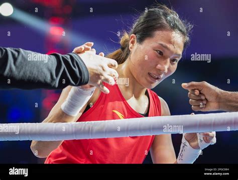 New Delhi India 21st Mar 2023 Yang Liu Of China Celebrates After