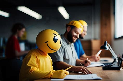 Side View Smiley People At Work Premium Ai Generated Image