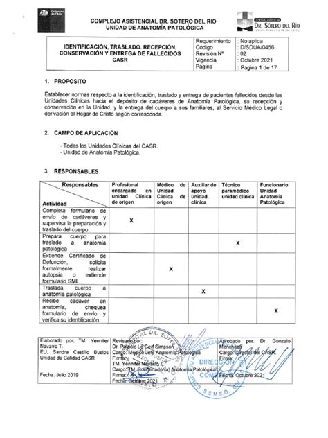 Identificación Traslado Recepción Conservación Y Entrega De Fallecidos Casr V2 Pdf