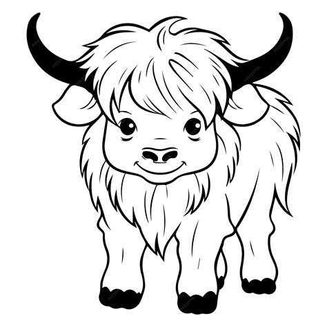 Coloriage Yak Illustration Style Kawaii Dessin Au Trait Yak Vecteur Premium