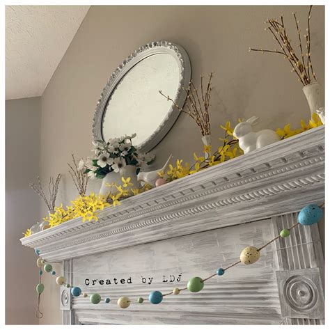 Spring Mantel Forsythia Easter Mantel White Rabbits Dogwood Blooms