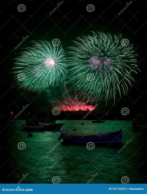 Malta Fireworks Festival Marsaxlokk Village 2017 Colorful Fireworks