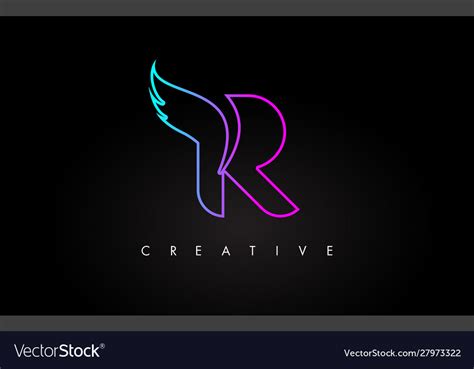 Neon r letter logo icon design with creative wing Vector Image