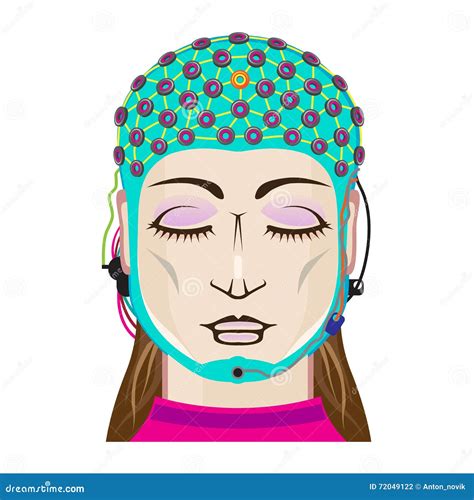 EEG Device Mind Reading Scanning Brain Signals Female Vector Illustration | CartoonDealer.com ...