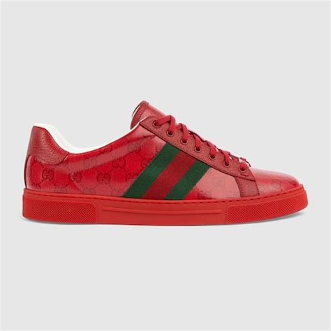 Men S Ace GG Crystal Canvas Sneaker In Red GG Crystal Canvas GUCCI