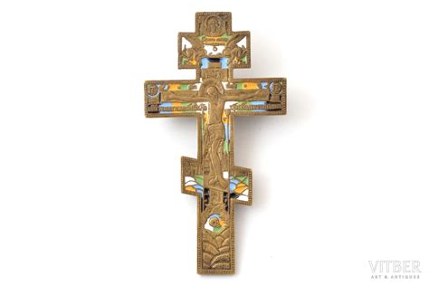 Крест, Распятие Христово, бронза, 5-цветная эмаль, мастер Родион ...