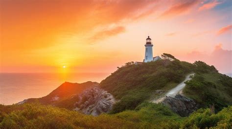 Premium AI Image | A sunset over a lighthouse