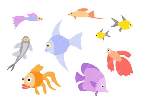 Premium Vector Aquarium Flat Design Color Fishes Set