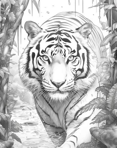 Premium AI Image | A black and white drawing of a tiger with a black ...