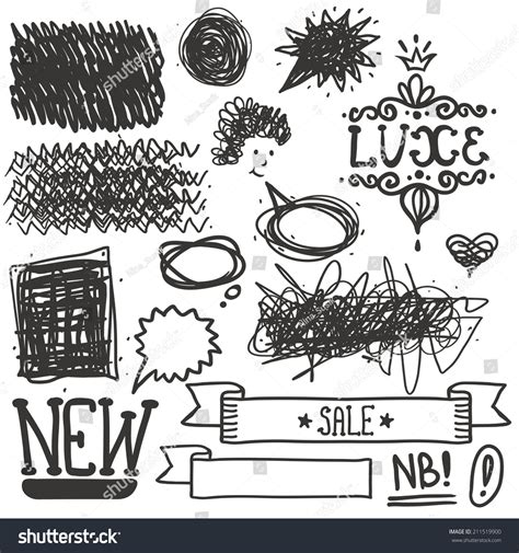 Set Cute Hand Draw Elements Design Stock Vector Royalty Free