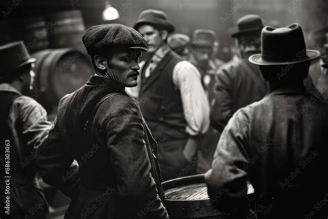 Vintage Portrait of 1920s Working-Class Men in Flat Caps in a