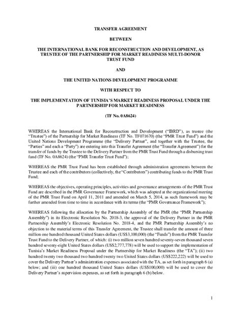 Fillable Online Info Undp Transfer Agreement Between The International