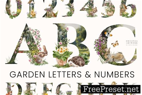 Garden Alphabet Letter Numbers Monogram Watercolor G2WGVJ8