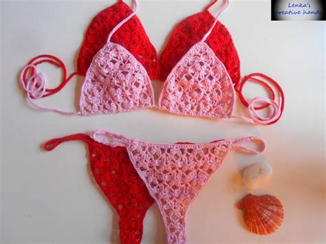 SALE Pink Crochet Lingerie Set Crochet Bikini Set Romantic Etsy