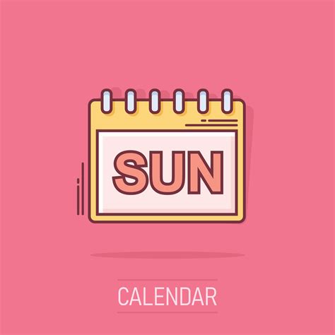 Vector cartoon sunday calendar page icon in comic style. Calendar sign ...