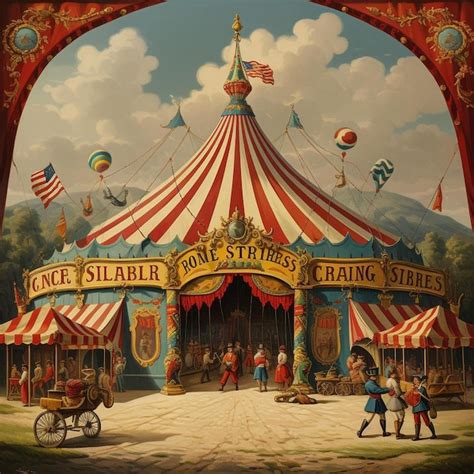 Premium AI Image | a vintage photo of a carnival with a carousel in the ...