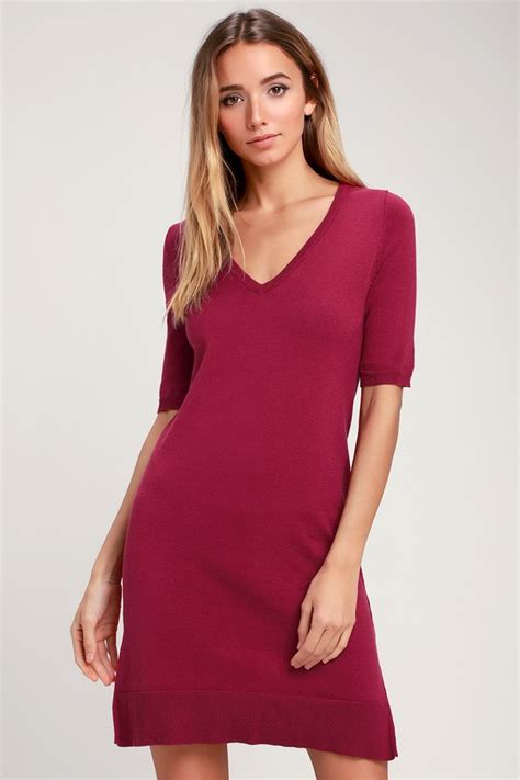 Cute Berry Pink Dress Sweater Dress Half Sleeve Dress Lulus