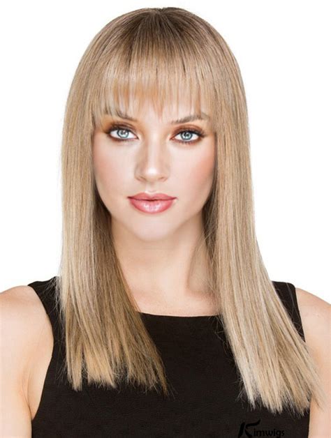 Blonde Long Human Hair Monofilament Wigs Wigs With Bangs For Women