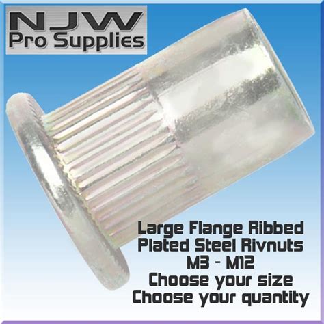 STEEL RIBBED RIVNUTS LARGE HEAD RIVNUT NUTSERT PLATED RIVET NUTS METRIC ...