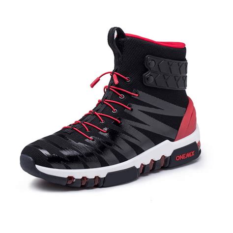 Faddish Black/Red High Top Sneakers ONEMIX October Men's Athletic Shoes