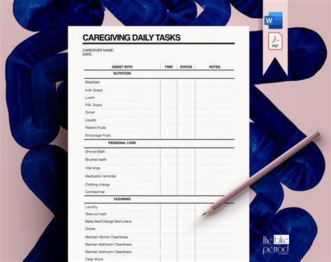 Editable Caregiving Daily Tasks Template Etsy