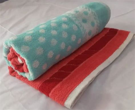 Orange And Sky Blue Gsm Printed Cotton Terry Towel For Bathroom