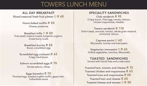 The Towers Restaurant African Pride Crystal Towers Menu Zomato Sa