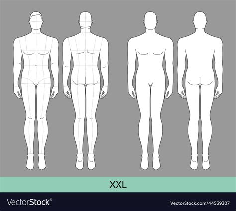 Set Of Xxl Size Men Fashion Template 9 Nine Head Vector Image