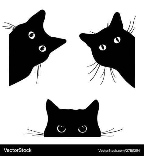 Set Black Cats Looking Out Corner Royalty Free Vector Image