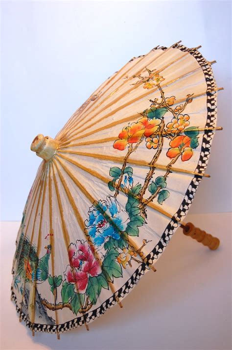 Vintage Handpainted Chinese Paper Umbrella Parasol