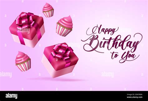 Happy birthday vector banner template. Happy birthday text in pink ...