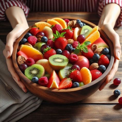 Premium Photo Hand Holding Big Bowl Of Fruits