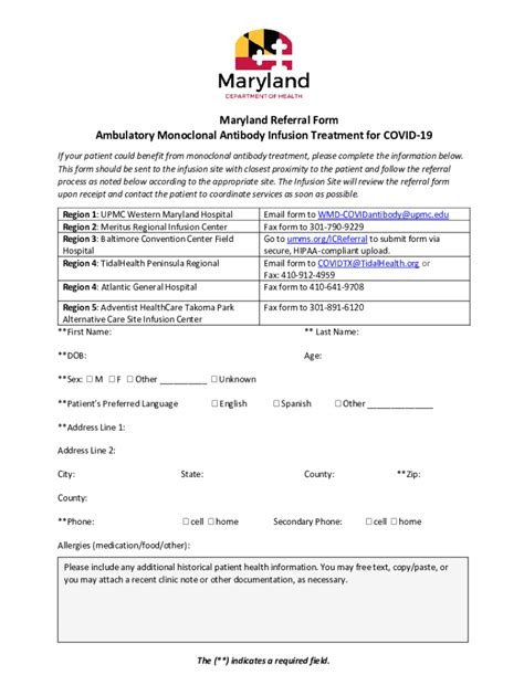 Fillable Online Maryland Referral Form For Ambulatory Monoclonal