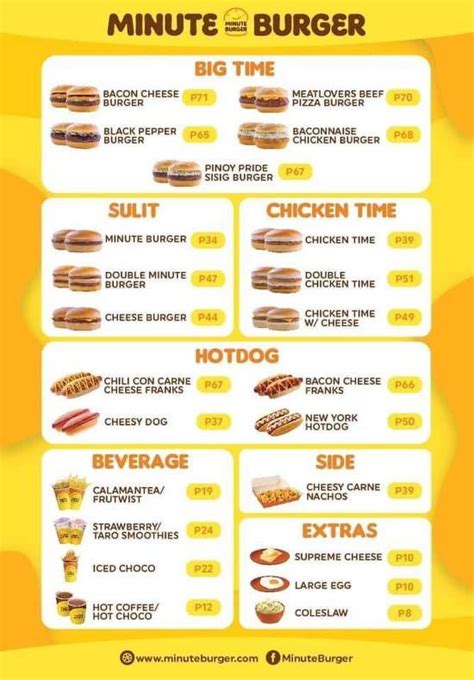 Carta Del Restaurante Minute Burger Fiesta Mall Branch Cotabato City