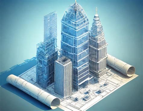 Architectural Concept: 3d Skyscrapers on Blueprints Stock Illustration ...