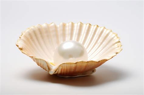 Premium Photo | A pearl in a shell on a white surface