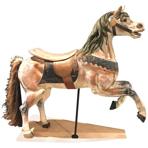 Philadelphia Toboggan Co Polychrome Carved Wooden Carousel Horse At