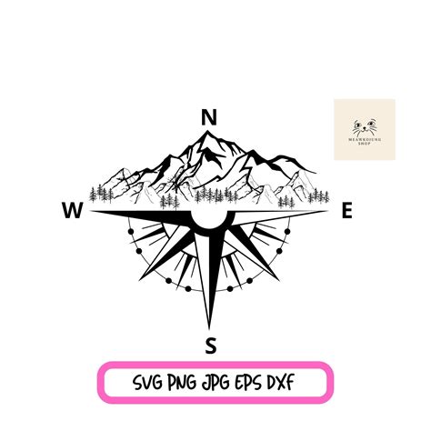 Mountains Tree Compass Svg File Compass Mountain Decalscut Etsy