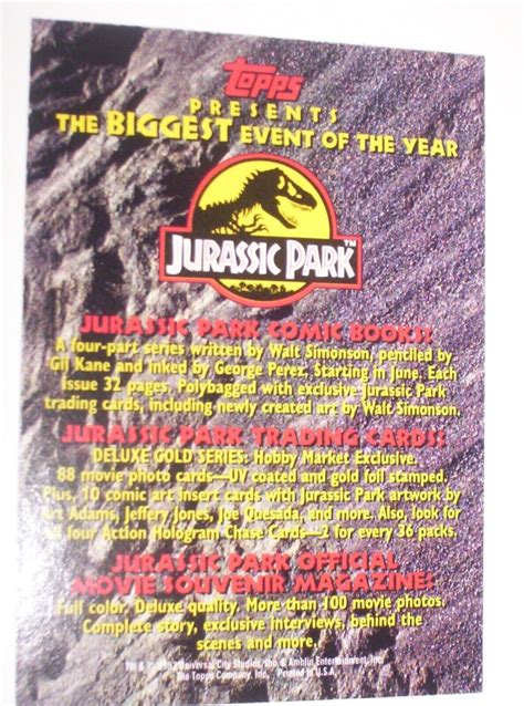 1993 Jurassic Park Series 1 Topps Promo Card No Number Arthur Adams Art Ebay