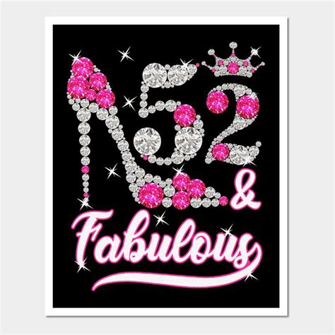 Womens 52 And Fabulous 52nd Birthday Diamond Gift Tee Tshirt Wall And