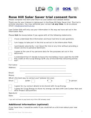 Rose Hill Solar Saver Trial Consent Doc Template Pdffiller